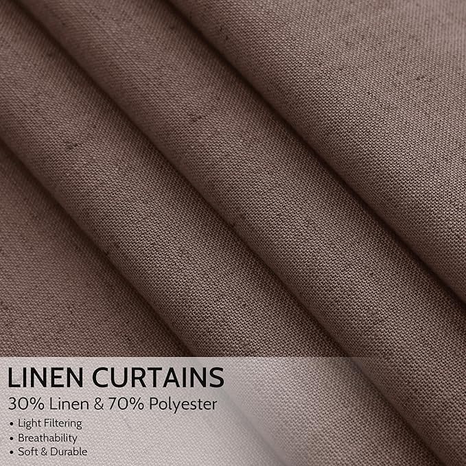 Nanspring Cappuccino Linen Curtains 84 Inch Length 2 Panels Set for Living Room Back Tab Light Filtering Semi Sheer Curtain for Bedroom Simple Style Drapes, 52x84 inch, 2 Panels