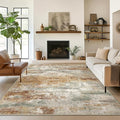 Area Rugs 8x10 for Living Room Bedroom, Modern Abstract Machine Washable Rug, Large Soft Low Pile Floor Cover with Non Slip Backing for Dining Room, Orange Green