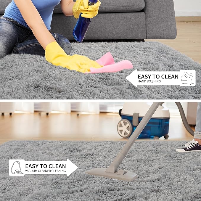 Tepook Area Rugs 10x14 for Living Room, Super Soft Fluffy Rugs for Bedroom, Modern Shaggy Rug Fuzzy Carpets for Kids, Plush Indoor Nursery Home Decor Rug with Non-Slip Bottom, Grey