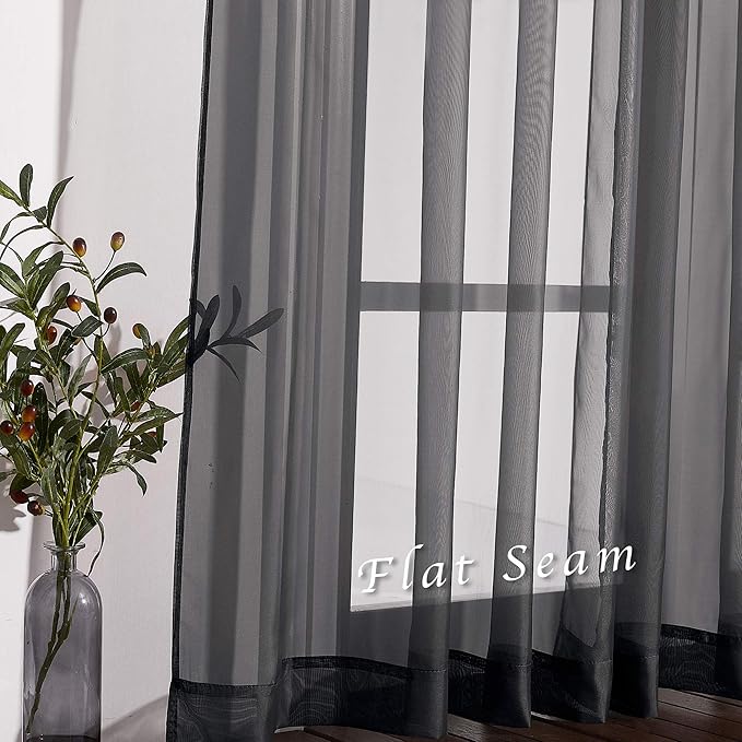 NICETOWN Sheer Window Curtain 84" - Ring Top Window Treatments Home Decorations Voile Panels Drapes with for Living Room/Patio Door (54 Inches Wide, Black, 2 Panels)