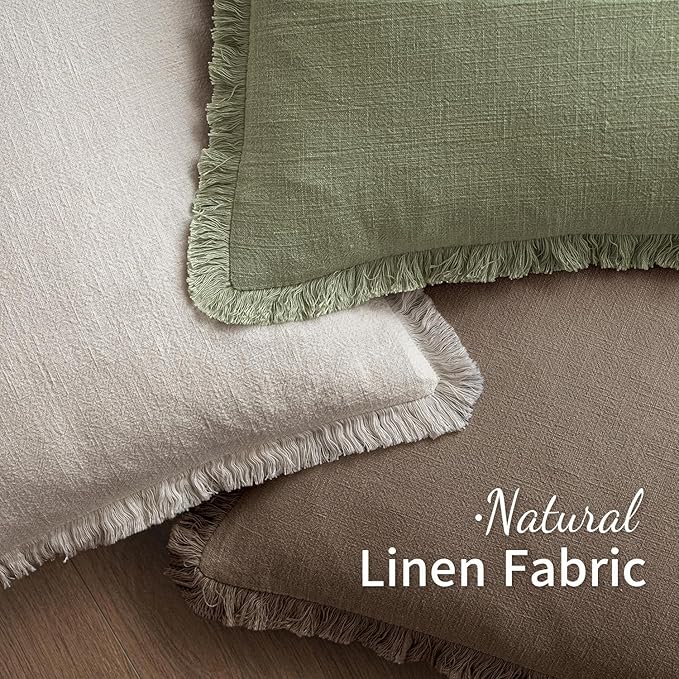 MIULEE Decorative Throw Pillow Covers Neutral Linen Fringe Throw Pillows Set of 2 Cocoa Brown Boho Farmhouse Cushion Covers for Couch Sofa Bed Living Room Spring Home Decor 20x20 Inch