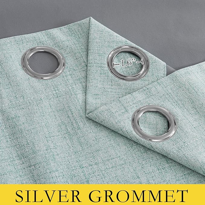 NICETOWN 100% Absolutely Blackout Linen Curtains with Thermal Insulated Liner, Seafoam Green, 62" Wide, 95" Length Energy Saving Curtains for Living Room 2 Panels Set, Vertical Blinds