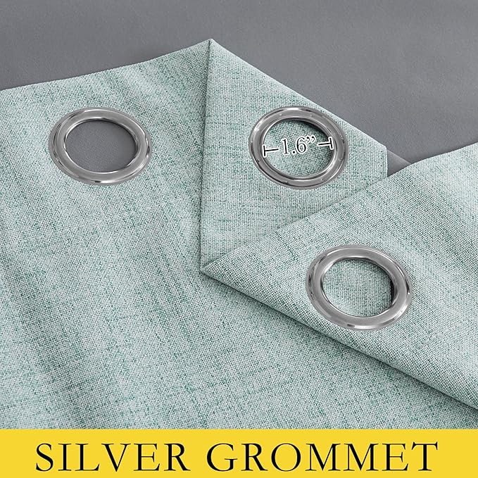 NICETOWN 100% Absolutely Blackout Linen Curtains with Thermal Insulated Liner, Seafoam Green, 62" Wide, 72" Length Energy Saving Curtains for Playroom 2 Panels Set, Vertical Blinds