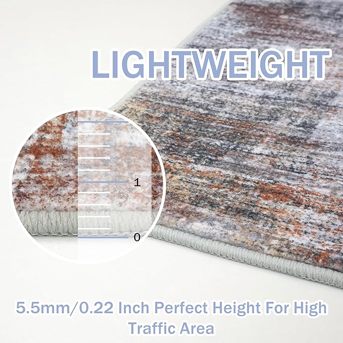 IOHOUZE Abstract Area Rugs 5x7 Ft Washable Rugs for Living Room, Non Slip Dining Room Rug, Printed Faux Wool Rugs for Bedroom, Floor Carpet for Office Nursery Playroom, Orange Grey