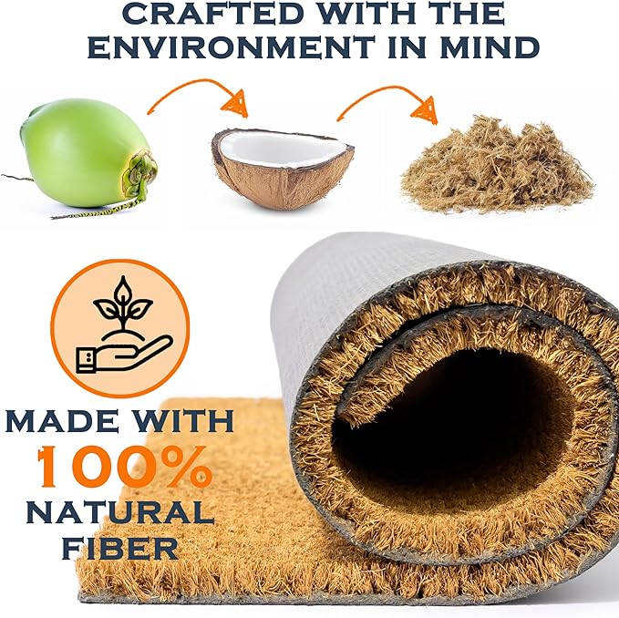 MAINEVENT Plain Coir Doormat Bulk 30x17 Inch, 2 Pack Door Mat Coir Outdoor w/Non-Slip PVC Backing, Blank Welcome Mat
