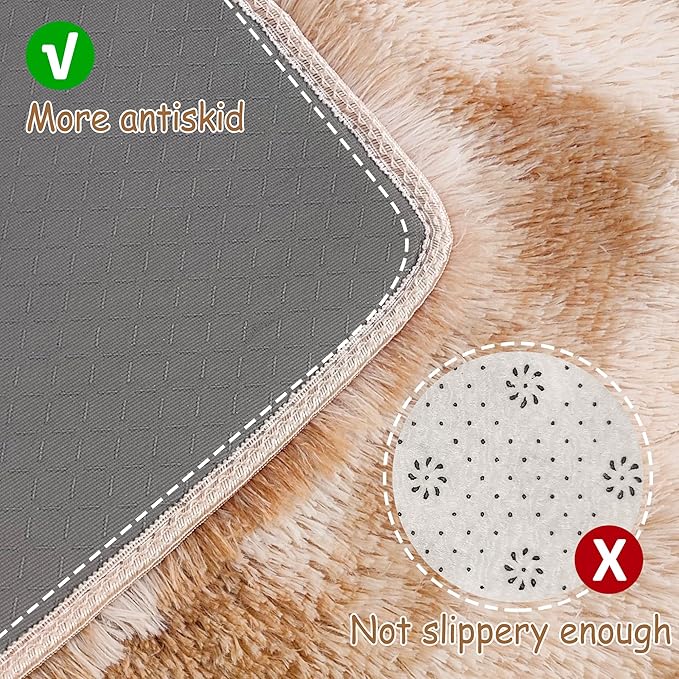 Super Soft Fluffy Living Room Area Rugs 2x5 ft Tie-Dyed Beige Shaggy Furry Carpet Washable Non-Slip Floor Rug Bedroom Bedside Nursery Rug Fuzzy Girls Boy Reduce Noise Dorm Home Decor