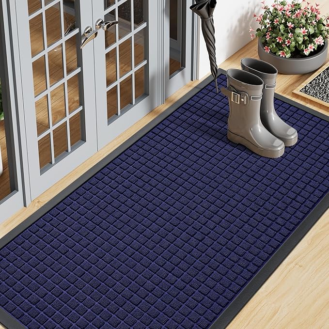 Smiry Front Door Mat Outside Entrance, Heavy Duty Natural Rubber Doormat, Non Slip, Trap Dirt and Moisture, Easy Clean, Low Profile Welcome Floor Mats for Indoor Outdoor Entry, 59x23 Inch, Navy Blue