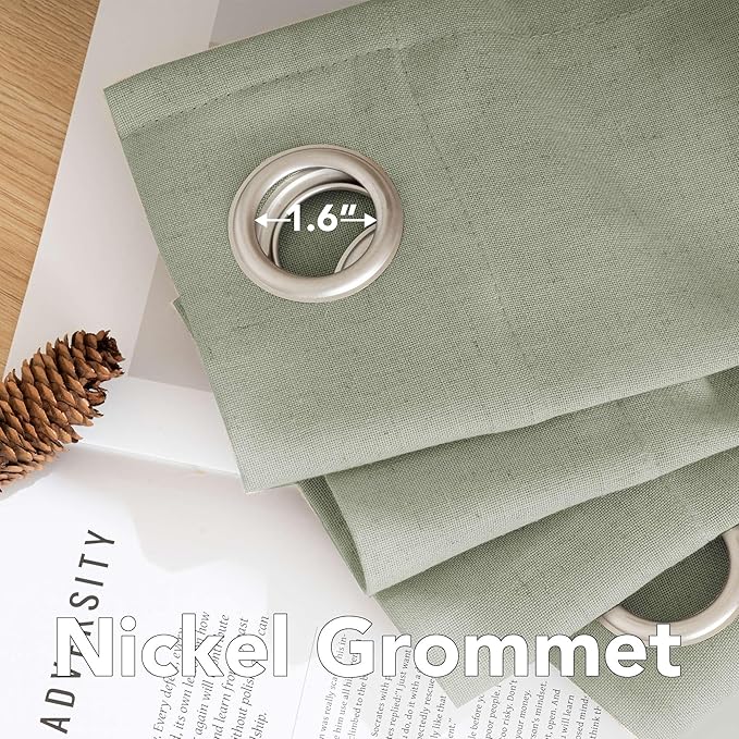 H.VERSAILTEX Elegant Natural Linen Blended Energy Efficient Light Filtering Linen Textured Semi Sheer Curtains/Nickel Grommet Window Treatments Panels/Drapes (Set of 2, Sage, 52" x 54")