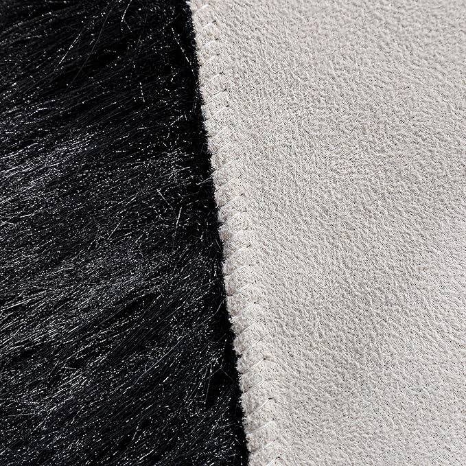 linmopm Faux Fur Rug Sheepskin Shag Fluffy Fuzzy Black 6x9 ft Rugs for Bedroom Bedside Bed Floor Living Room Plush Rectangle High-Density Cushion Carpet Super Sofa Cover