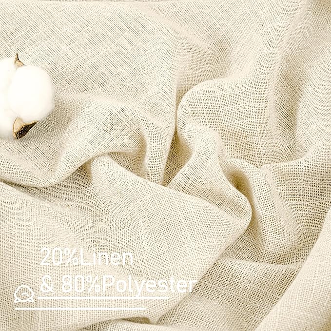 LAMIT Beige Linen Curtains 63 inches Long, Light Filtering Linen Textured Semi Sheer Back Tab and Rod Pocket Boho Drapes for Bedroom/Living Room, 2 Panels, 70 x 63 Inch