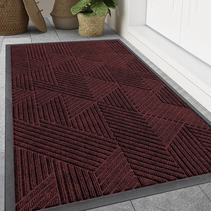 Smiry Front Door Mat Outside Entrance, Heavy Duty Sturdy Natural Rubber Doormat, Trap Dirt and Moisture, Easy Clean Low Profile Welcome Floor Mats for Indoor Outdoor Entry, 59x23 Inch, Dark Red