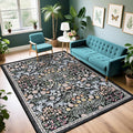 6x9 Area Rugs for Living Room: Floral Washable Rug Vintage Large Soft Boho Non-Slip Carpet Indoor Stain Resistant Thin Carpets for Bedroom Dining Room Farmhouse Nursery Hallway Home Office Dark Black