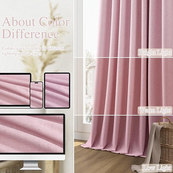 Guken 100% Blackout Curtains 84 Inch Length 2 Panels Set for Living Room Bedroom Back Tab Thermal Insulated Black Out Linen Drapes Room Darkening Rose,52x84