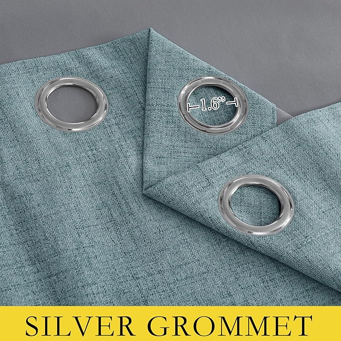 NICETOWN 100% Absolutely Blackout Linen Curtains with Thermal Insulated White Liner, Skylark Blue, 52" Wide, 120" Length Energy Saving Curtains for Living Room 2 Panels Set, Vertical Blinds