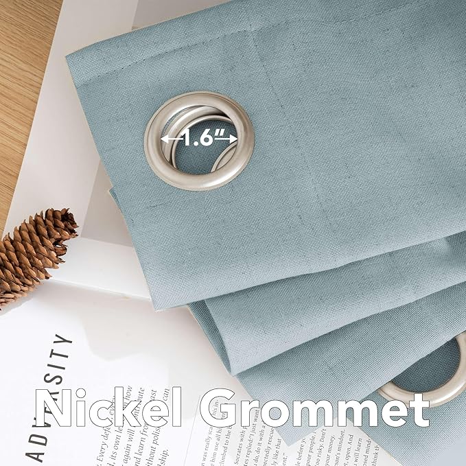 H.VERSAILTEX Living Room Linen Curtains - Semi Sheer, Nickel Grommet, Energy Saving Light Filtering Window Treatments - Panels for Bedroom, Cloud Blue, 2 Panels, 52 x 108 Inch