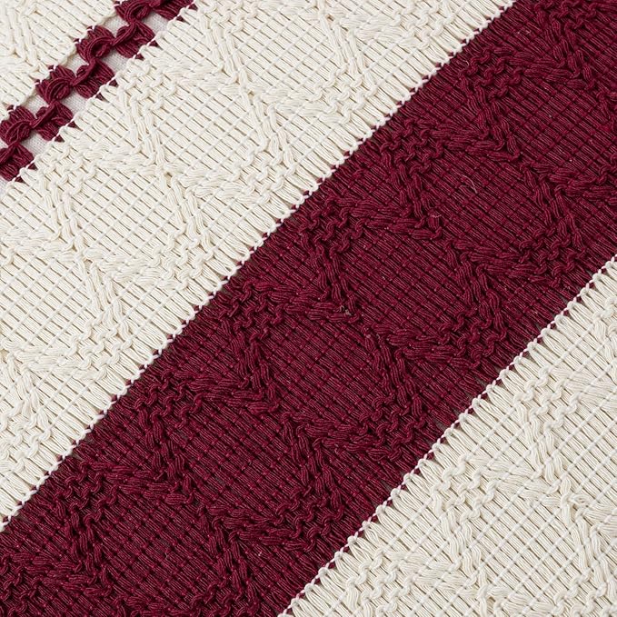 Fancy Homi Set of 1 Burgundy Boho Decorative Throw Pillow Covers 18x18 Inch for Couch Bed Sofa, Aesthetic Modern Farmhouse Christmas Room Decor, Soft Cotton Cute Textured Wind Red Cushion Case
