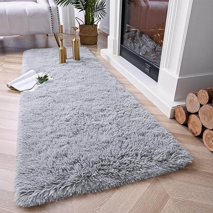 Chicrug Soft Runner Rugs for Bedroom Living Room Plush Fluffy Rug 2x8 Feet, Shag Furry Runner Carpet Non Shedding for Nursery Children Kids Girls Room Home Decorative, Grey