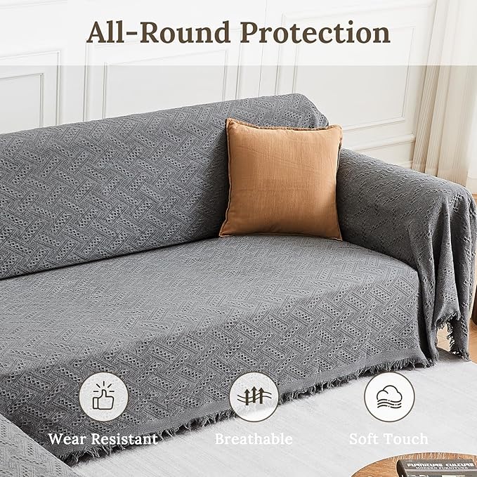 HOMERILLA Sectional Couch Covers for Sectional Sofa L Shaped Sofa Cover Blanket 2 Pieces L Shape Furniture Protector for Pets Dogs (Dark Grey, Large)