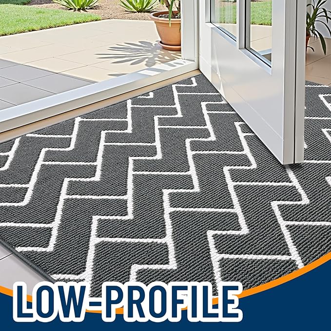 OLANLY Front Door Mat, Non-Slip Rubber Backing, Dirt Resistant and Absorbent, Washable, Easy to Clean Low-Profile Indoor Doormat for Back Door, Entryway, Inside Entrance, 40x32, Charcoal
