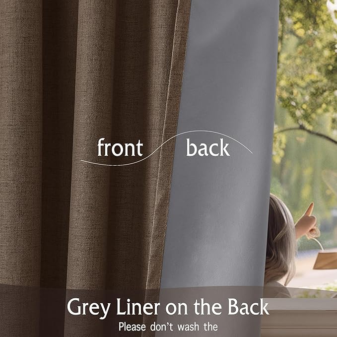 RYB HOME Coffee 100% Blackout Short Curtains 52 Width 45 inch Length, Light Blocking & Thermal Insulated Curtains for Kitchen/Small Window/Bathroom/Basement, 2 Panels