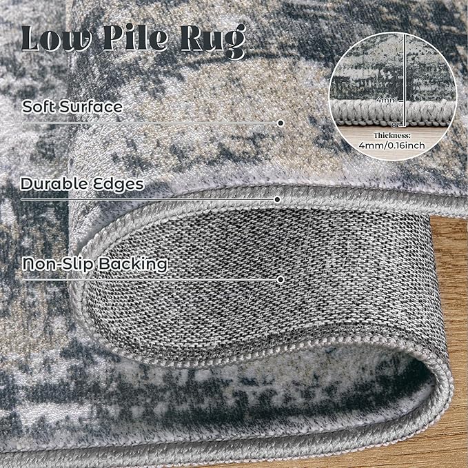 XLUEZ 8x10 Area Rugs for Living Room, Washable Modern Abstract Large Area Rug Neutral Soft Non Slip Kids Rug Stain Resistant Indoor Carpet for Bedroom Nursery Dining Room Office(BlackGreyGold, 8'x10')