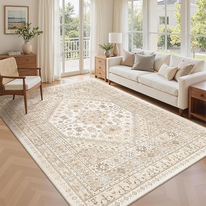 zesthome 5x7 Area Rugs - Ultra-Thin Washble Rug, Stain Resistant Anti Slip Backing Rugs for Living Room,Bedroom, Vintage Home Decor Area Rug