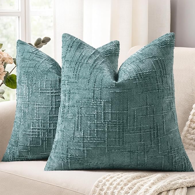 decorUhome Summer Teal Chenille Throw Pillow Covers 20x20 Set of 2 Textured Soft Cozy Slubby Couch Pillow Covers Modern Farmhouse Boho Decorative Pillow Cases for Bed Sofa Living Room