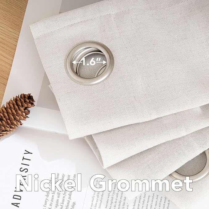 H.VERSAILTEX Decorative Linen Kitchen Curtains linen Curtains 63 inches Long Bedroom Window Treatments for Living Room Rich Linen Curtain Panels and Drapes, Nickel Grommet, Heathered Natural, 2 Panels
