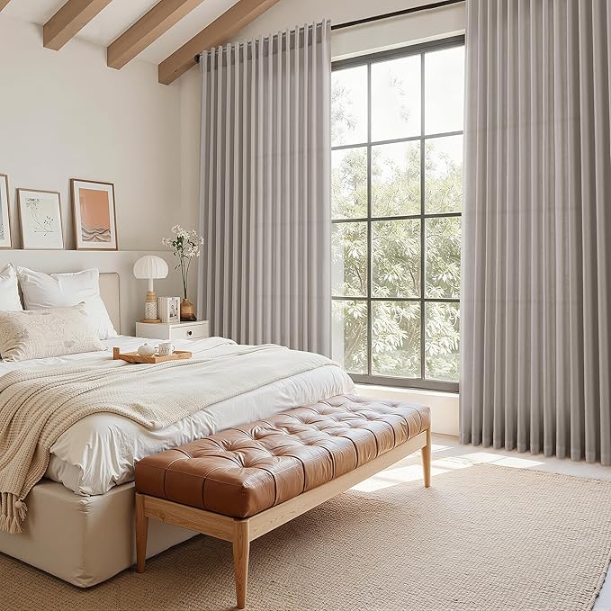 Stone Grey Linen Curtains 108 Inches Long for Living Room Simple Modern Light Filtering Semi Sheer Curtain Back Tab Rod Pocket Neutral Luxury Floor to Ceiling High Window for Bedroom 52x108, 2 Panels