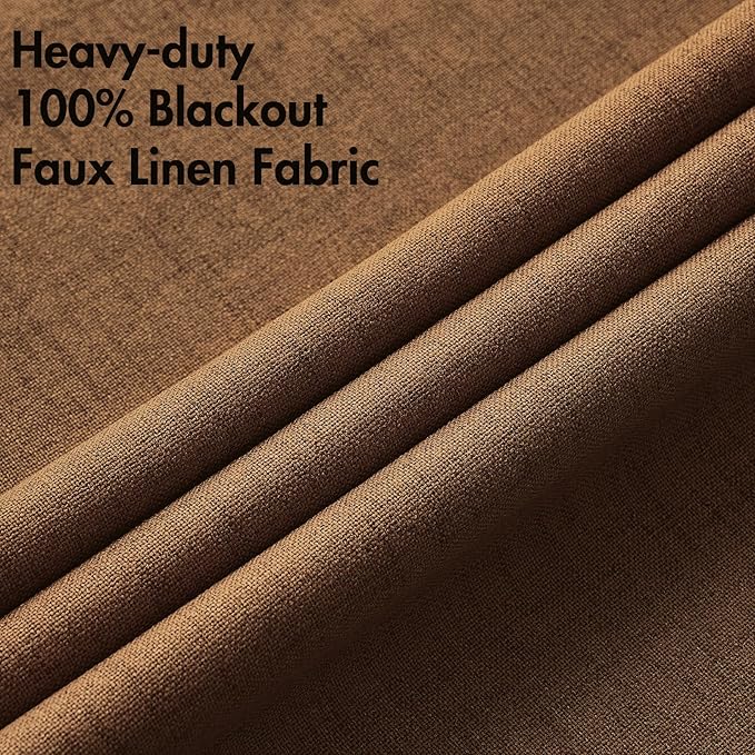MIULEE Linen Curtains for Bedroom 100% Blackout Thermal Insulated Brown Grommet Room Darkening Curtains & Drapes Fall Decor for Living Room Nursery 52 x 54 Inch (2 Panels)