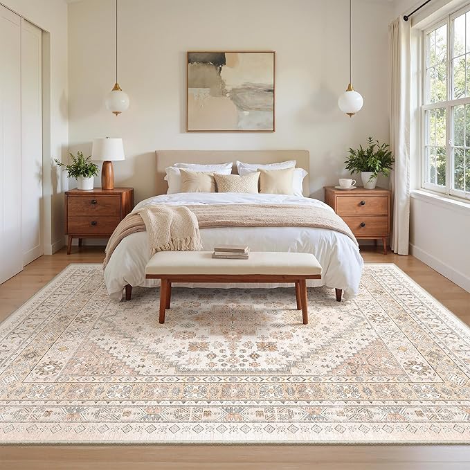 zesthome 5x7 Area Rugs - Ultra-Thin Washble Rug, Stain Resistant Anti Slip Backing Rugs for Living Room,Bedroom, Vintage Home Decor Area Rug
