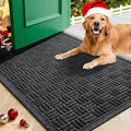 Mibao Front Door Mat Indoor Outdoor Entrance, Dirt Trapping Waterproof All-Season, All-Weather Doormat, Non-Slip Durable Natural Rubber Low Profile Easy Clean Patio Entrance Mat, 29.5" x 17", Black