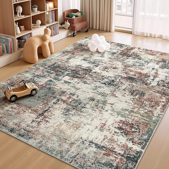 Rugflix 8x10 Area Rugs for Living Room, Washable Large Rug Stain-Resistant Low Pile, Modern Carpet for Dining Room Home Office Kid Room Nursery Bedroom, Rust