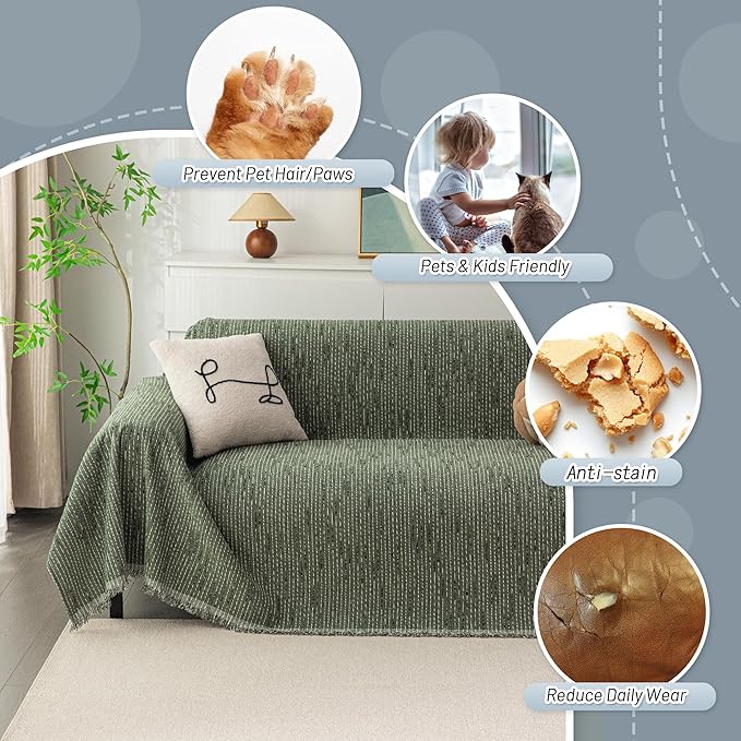 MYSKY HOME Couch Covers for 3 Cushion Couch Sofa, Sectional Couch Cover L Shape Chenille Couch Cushion Covers for Pets, Furniture Protector Cover for Dogs, Kids, 91"X150", Moss Green