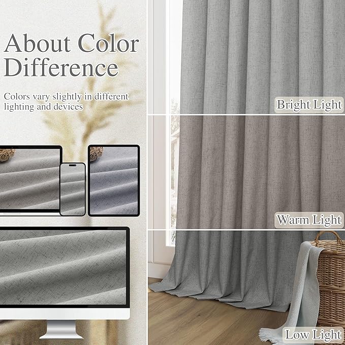 Guken 100% Blackout Linen Curtains 84 Inch Length 2 Panels Set for Living Room Bedroom Back Tab Thermal Insulated Black Out Linen Drapes Room Darkening Window Curtains 84 Inches Long,Dark Grey