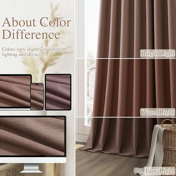 Guken 100% Blackout Curtains 120 Inch Length 2 Panels Set for Living Room Bedroom Back Tab Thermal Insulated Black Out Linen Drapes Room Darkening Cappuccino,52x120