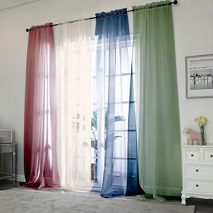 Chyhomenyc Living Room Sheer Curtains 96 Length 2 Panels Set for French Door, Gorgeous Window Decoration for Wedding & Party & Backdrop & Canopy, Sage Green, Each 42Wx96L in, 8 Feet