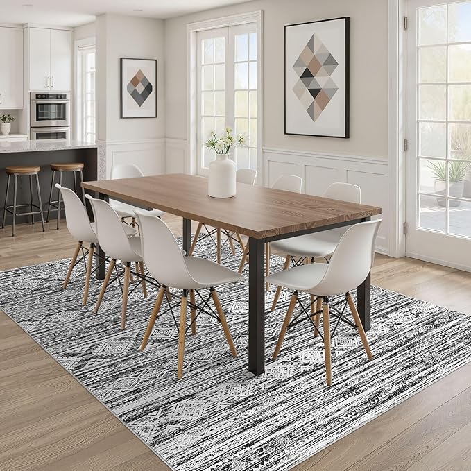 Nakagishi 5x7 Area Rugs Living Room: Washable Large Neutral Soft Rug Stain Resistant Non-Slip Carpet for Men Modern Home Enthusiasts Aged 25-45 - High Traffic Areas - Bedroom Office- Black White