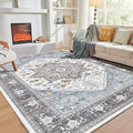 OPPODREAM Soft 8x10 Area Rugs, Washable Rugs 8x10 with Non Slip Backing, Faux Cashmere Low-Pile 8 x 10 Carpet, Grey & Teal & Yellow
