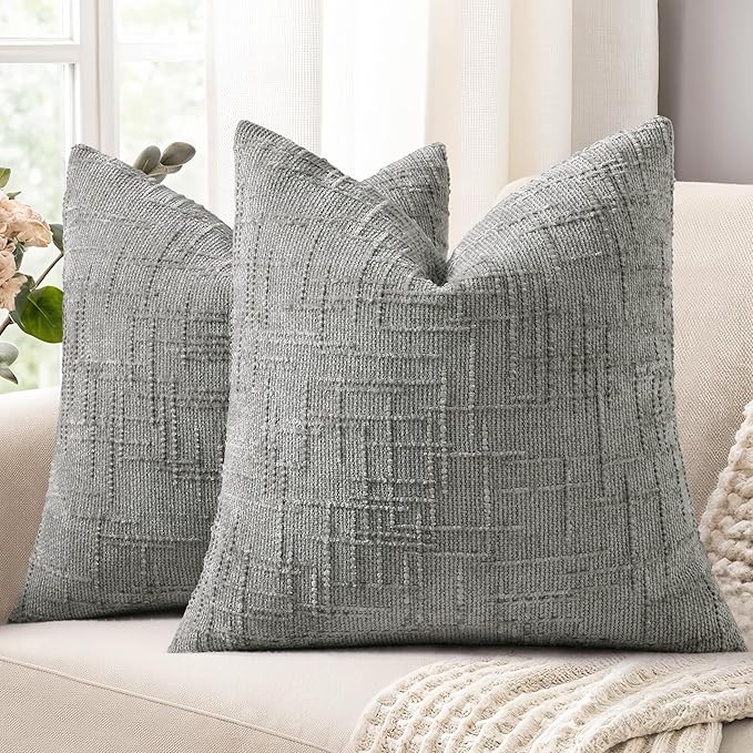 decorUhome Neutral Grey Chenille Throw Pillow Covers 20x20 Set of 2 Textured Soft Cozy Slubby Couch Pillow Covers Modern Farmhouse Boho Decorative Pillow Cases for Bed Sofa Living Room