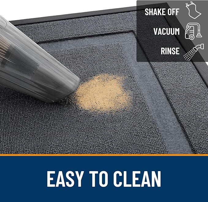 OLANLY Front Door Mat Indoor Outdoor Entrance, Waterproof All-Season, All-Weather Doormat, Sturdy Natural Rubber, Low Profile, Easy Clean Patio Porch Entryway Mat, 71x23, Charcoal Gray