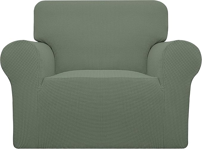 Easy-Going Stretch Oversized Chair Sofa Slipcover 1-Piece Couch Sofa Cover Furniture Protector Soft with Elastic Bottom for Kids Spandex Jacquard Fabric Small Checks Greyish Green