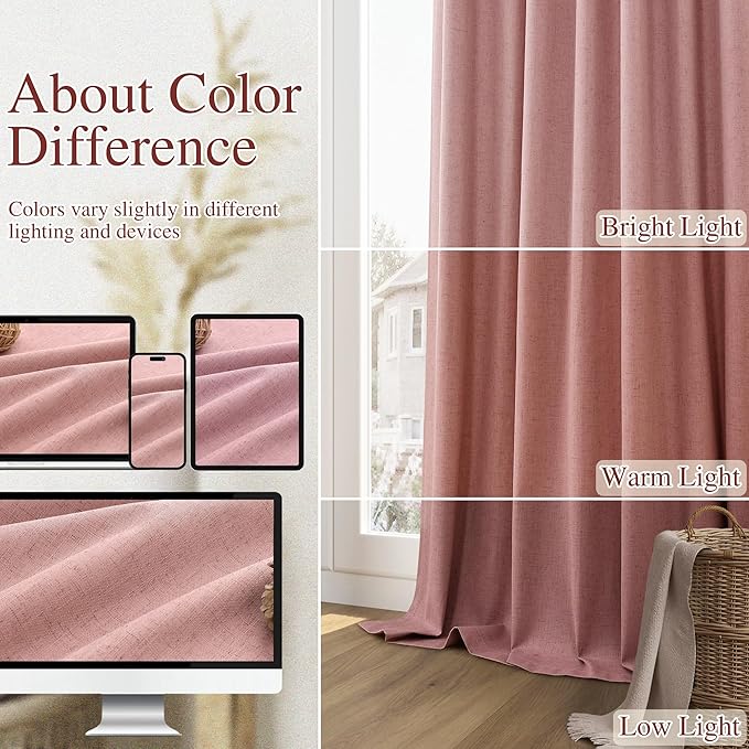 Guken 100% Blackout Curtains 90 Inch Length 2 Panels Set for Living Room Bedroom Back Tab Thermal Insulated Black Out Linen Drapes Room Darkening Window Curtains 90 Inches Long, Ash Rose
