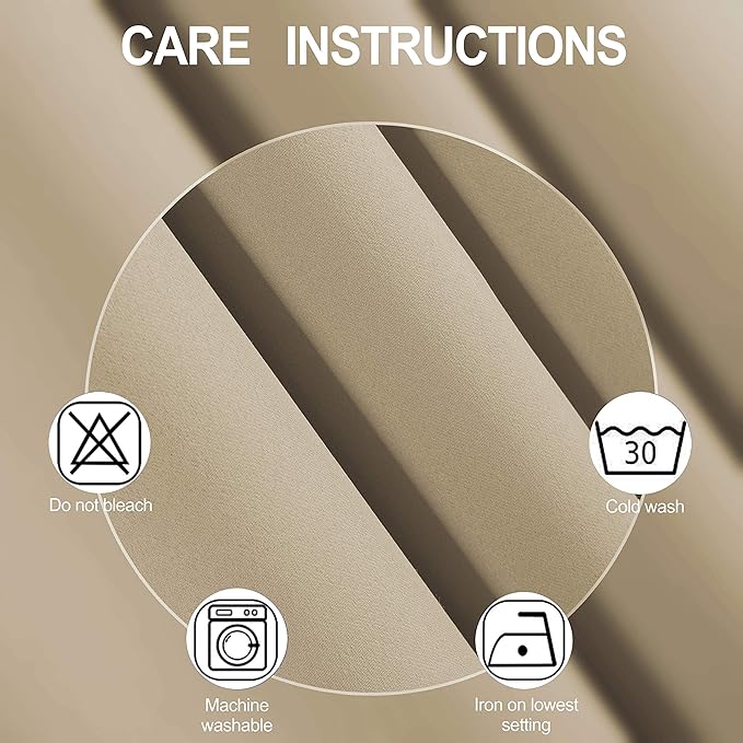 LEMOMO Blackout Curtains 52 x 45 inch/Beige Curtains Set of 2 Panels/Thermal Insulated Room Darkening Bedroom Curtains