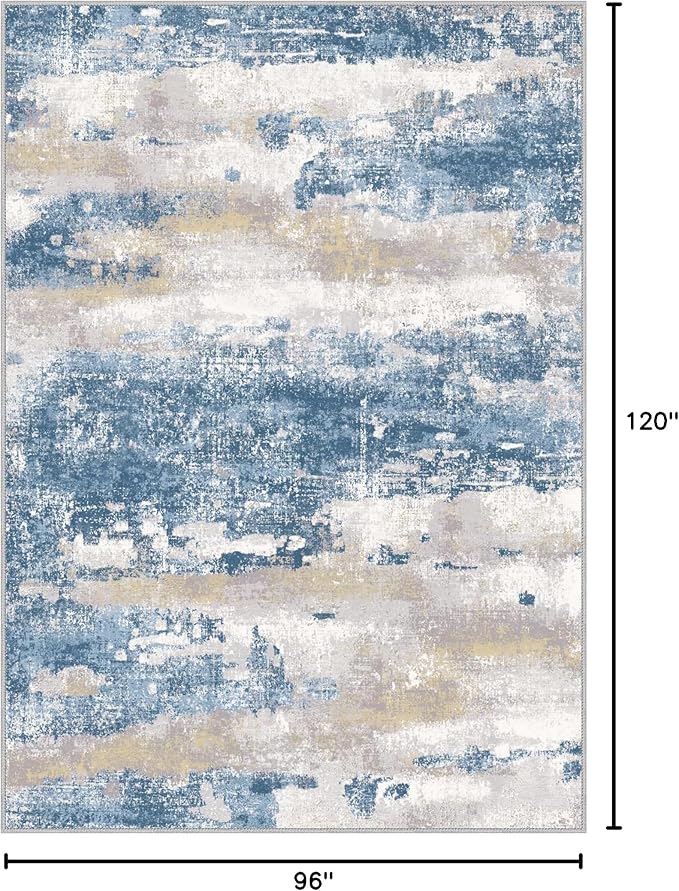 BEIMO Area Rugs 8x10 for Living Room Bedroom, Modern Abstract Machine Washable Soft Blue Cream Rug, Floor Carpet with Non Slip Backing for Dining Room
