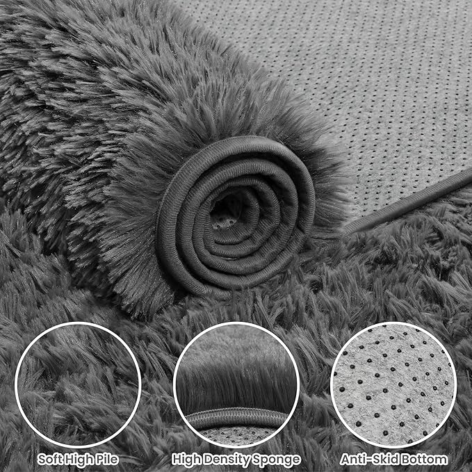 6x9 Area Rugs for Living Room Rug: Soft Fluffy Shag Gray Rugs for Bedroom, Non-Slip Large Fuzzy Plush Rug Indoor Floor Carpet for Nursery Kids Boys Girls Room, Dorms, Playroom, Modern Home Decor