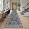 Hallway Washable Runner Rug 2x12 - Non Slip Vintage Kitchen Runner Rugs for Entryway Low-Pile Waterproof Long Runners for Living Room Bedroom Medallion Indoor Floor Mat for Bathroom Laundry Black