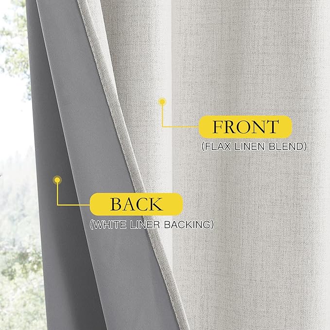 NICETOWN Snowbound Vintage Linen 100% Blackout Curtains for Classroom, Thermal Insulated Curtains 63" Long, Noise Reducing Window Treatment Drapes for Gym Room, 42" Wide Per Panel, Set of 2
