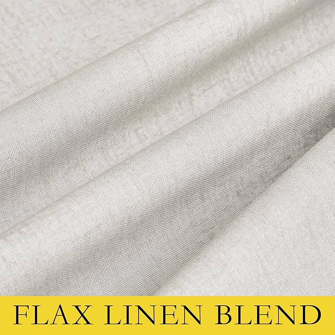 NICETOWN 100% Absolutely Blackout Linen Curtains with Thermal Insulated White Liner, Ivory, 52" Wide, 2 Pieces, Privacy Vertical Window Drapes for Office Laundry Living Room Windows 84 inch Long