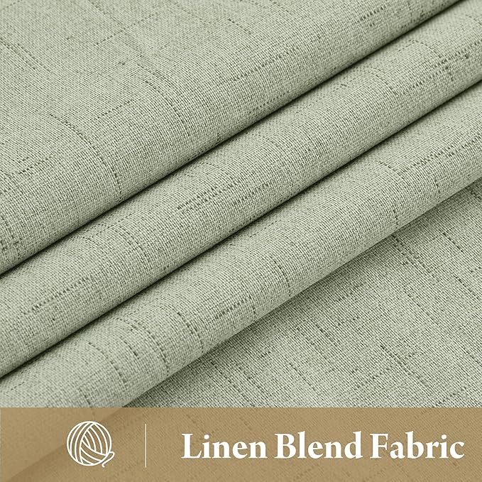 RYB HOME 100% Blackout Sage Green Linen Curtains, Light & Heat Blocking Thermal Privacy Protection Neutral Window Drapes for Living Room Bedroom, 52" W x 90" L, 2 Panels Set